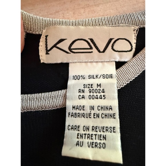 Kevo Womens Medium Silk‎ Tank Top Sleeveless Black cream Trim Casual - Picture 2 of 4